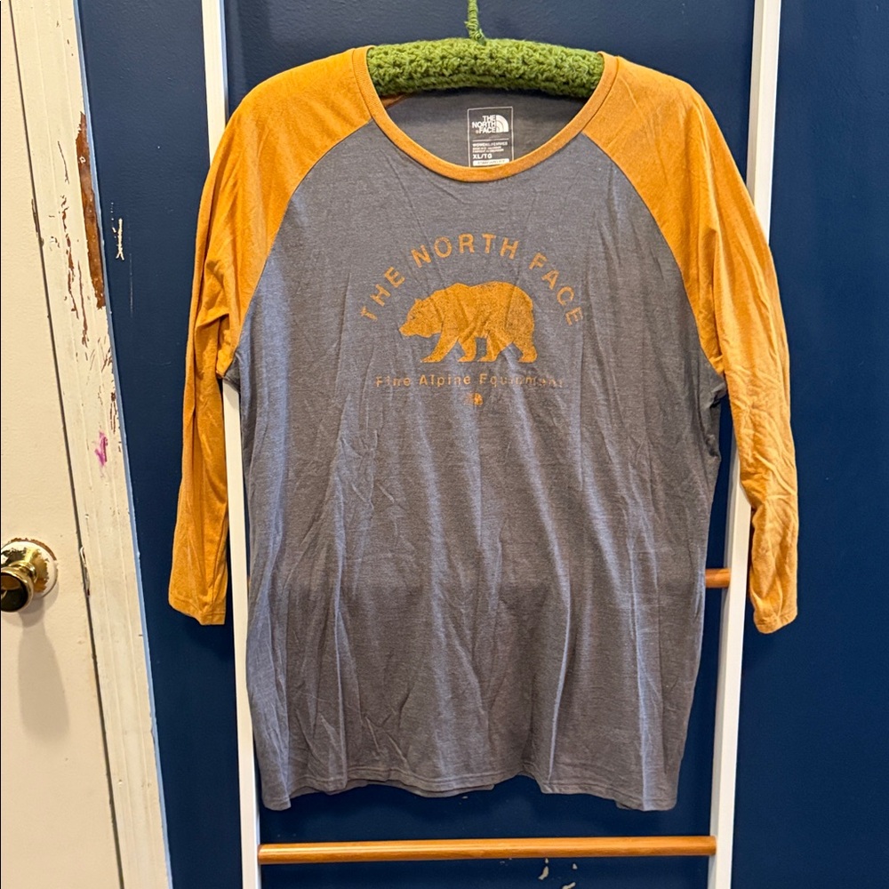 The North Face Gray and Yellow Raglan Tee